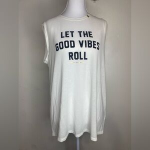 NWT SPIRITUAL GANSTER LET THE GOOD VIBES ROLL White Sleeveless Top